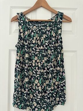 LOFT Navy Floral Sleeveless Blouse